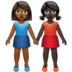 👩🏾‍🤝‍👩🏿 women holding hands: medium-dark skin tone, dark skin tone display on Apple